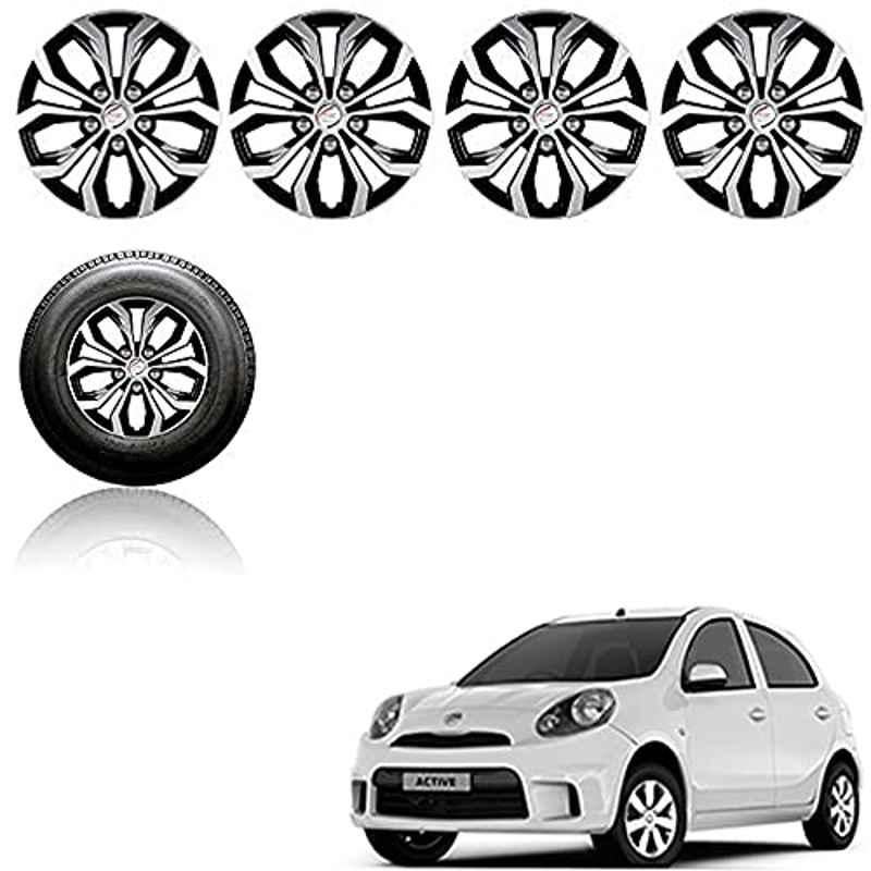 Auto Pearl 4 Pcs 13 inch ABS Silver & Black Press Fitting Wheel Cover Set for Nissan Micra