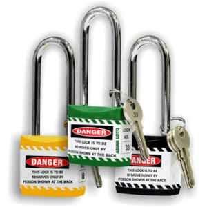 Asian Loto 3 Pcs 65mm Yellow, Green & Black Long Shackle Jacket Padlocks Set for Safety, ALC-LPL-YGK
