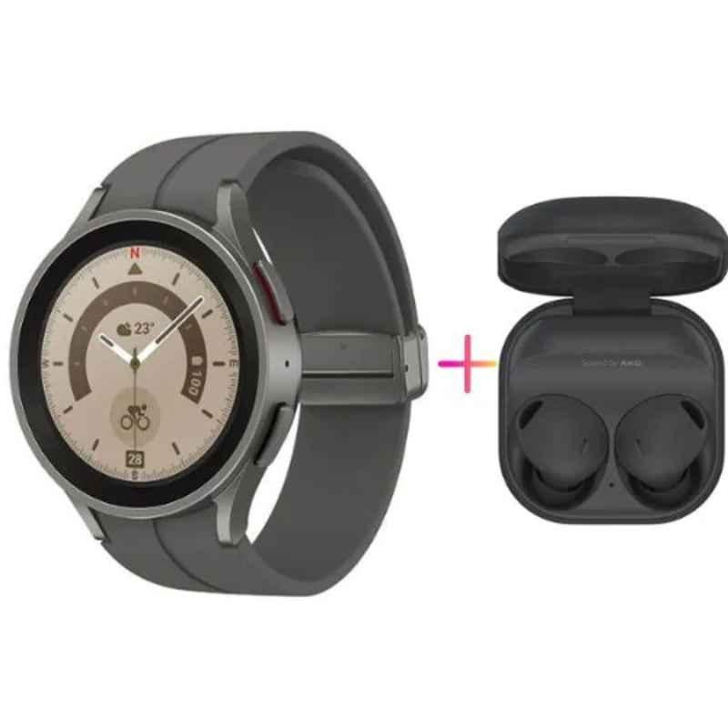 Samsung Galaxy 5 Pro 45mm 1.5GB/16GB Gray Titanium Smart Watch with Buds2 Pro Set, SM-R920