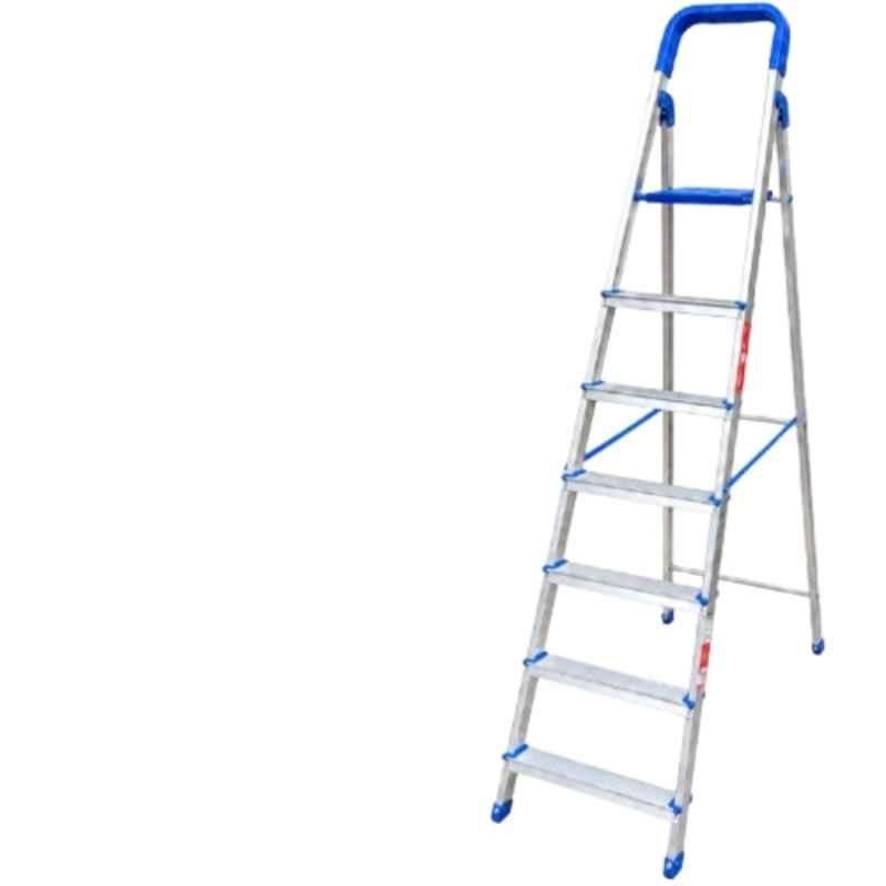 Sky Scrappers 7 Step Aluminium Silver & Blue Foldable Ladder for Home & Office Use, SSL7004H7