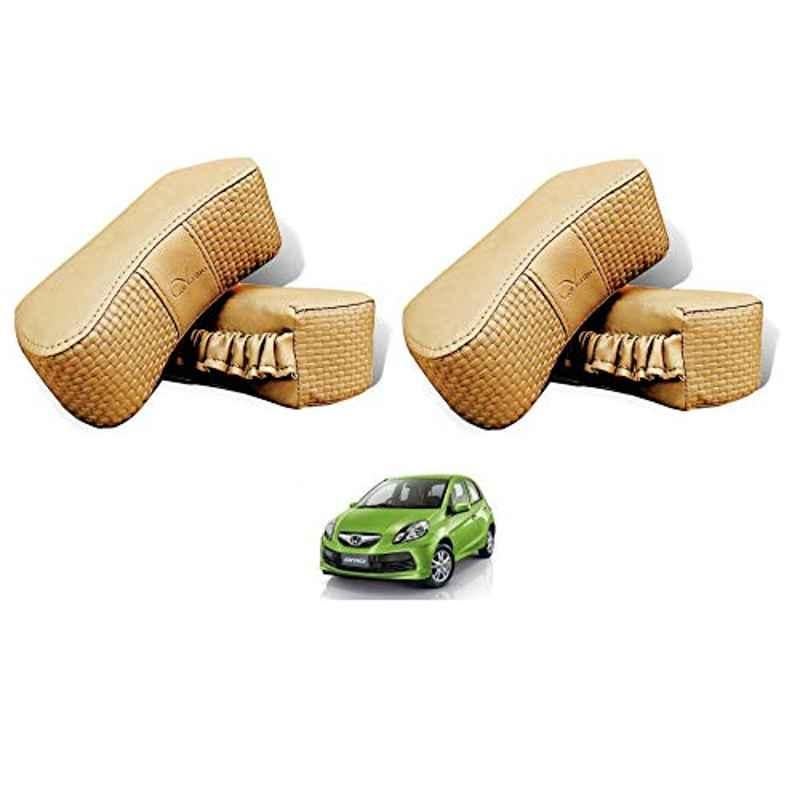 Kozdiko 4 Pcs CV Designer Beige Leatherite Neck Rest Car Cushion Pillow Set for Honda Brio