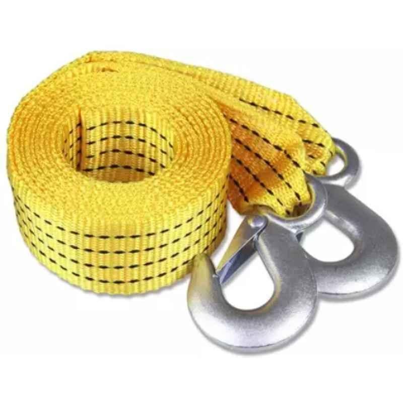 Znee Smart ZS-4T3 4m Nylon Yellow Heavy Duty Tow Belt with Dual Heavy Duty Forged Hook