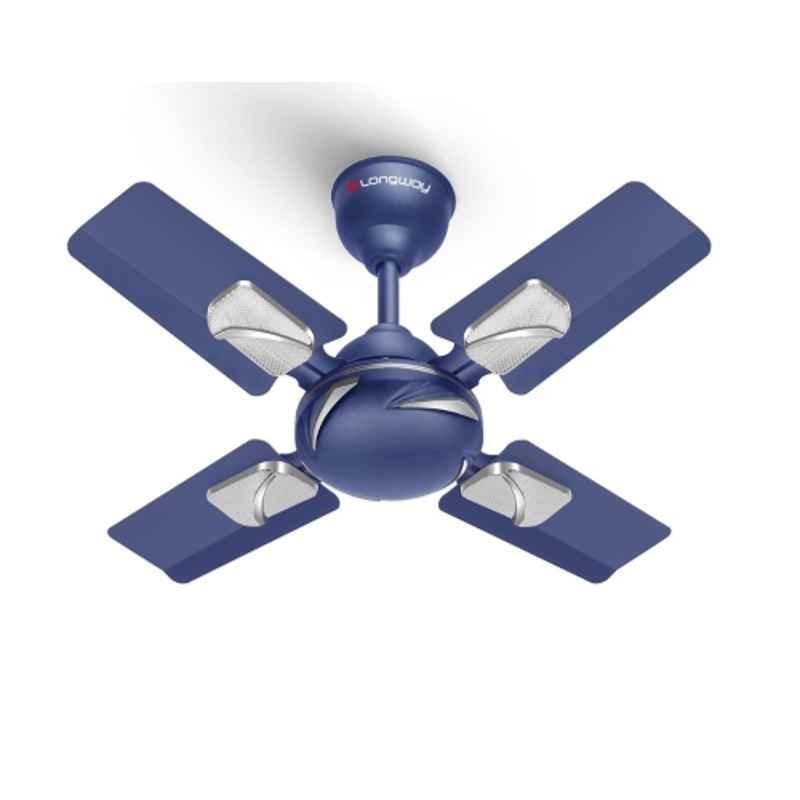 Longway Creta-P1 50W Silver & Blue Ultra High Speed 4 Blade Anti-Dust Decorative Ceiling Fan, Sweep: 600 mm