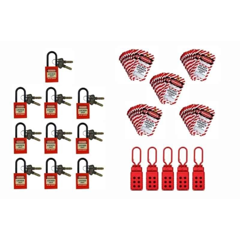 Telly Safety 65 Pcs Polyvinyl Chloride Red Lockout Tagout Safety Lock Kit