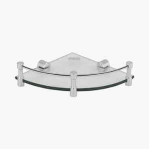Kerovit 8x8 inch Silver Chrome Finish Oval Range Glass Corner Shelf, KA980012