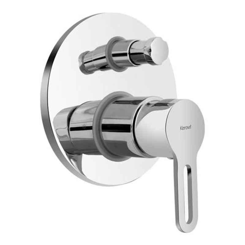 Kerovit Curve Silver Chrome Finish Single Lever 3 Inlet Concealed Bath & Shower Mixer Trims, KB1711036