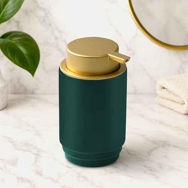 Plantex 250mlCeramic Green & Gold Soap Dispenser with ABS Pump Head for Bathroom, APS-NZBA-439