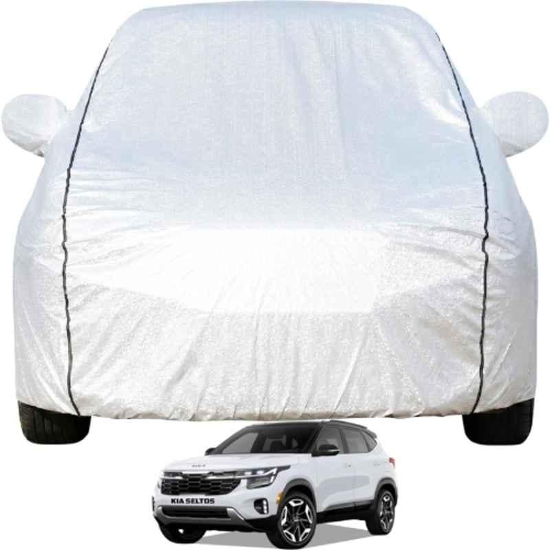 Allextreme Polyester Silver Car Cover with Mirror Pocket for Kia Seltos 2019 & 2026 Models, PV-KS02