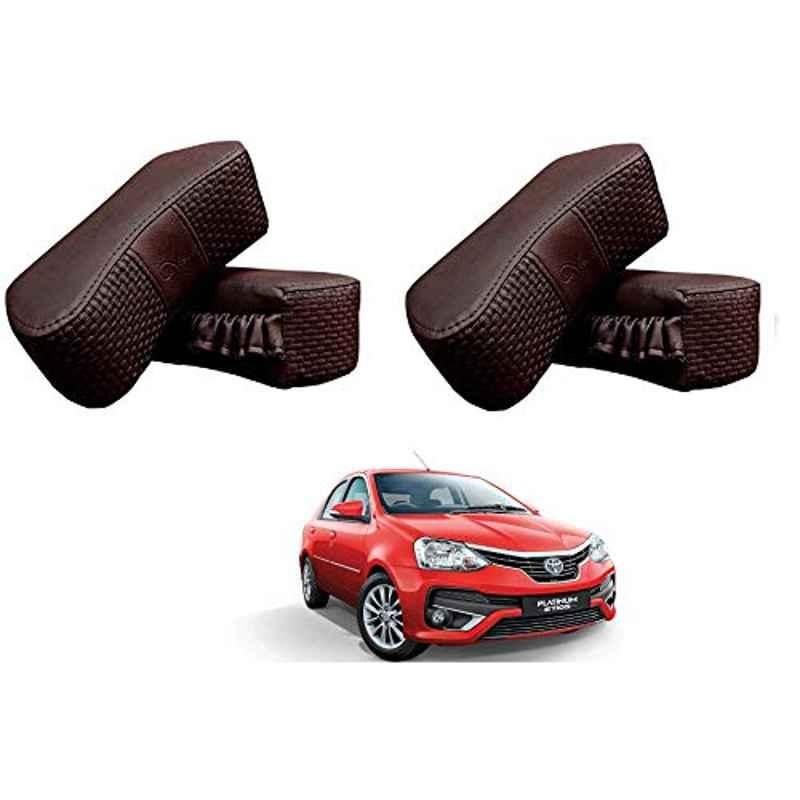 Kozdiko 4 Pcs CV Designer Cola Leatherite Neck Rest Car Cushion Pillow Set for Toyota Etios Platinum