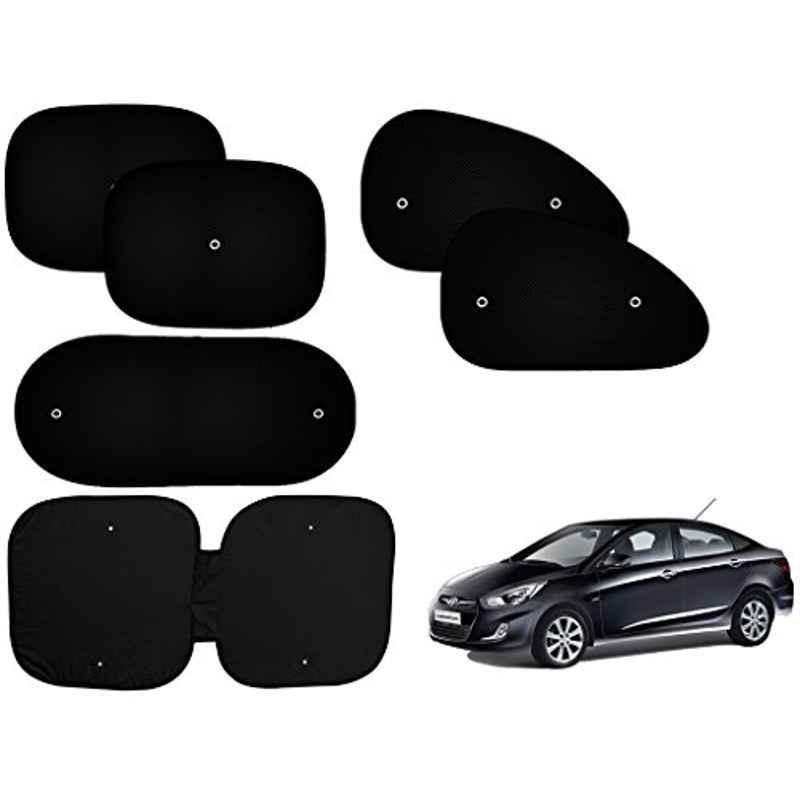 Auto Pearl 6 Pcs PVC & Mesh Black Window, Front & Rear Sun Shade Set for Hyundai Verna Fluidic