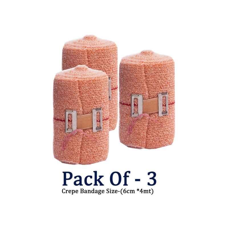 Easycrepe 6cmx4m Cotton Elastic Beige Crepe Bandage, (Pack of 3)