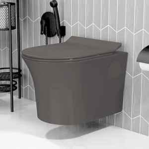 Plantex Platinum Ceramic Rimless Wall Hanging Commode/Western Toilet/Washdown Flush for Bathroom/Commode with Soft Toilet Seat Cover P Trap Choco