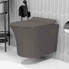 Plantex Platinum Ceramic Rimless Wall Hanging Commode/Western Toilet/Washdown Flush for Bathroom/Commode with Soft Toilet Seat Cover P Trap Choco