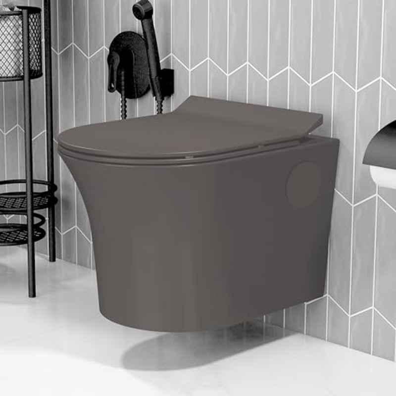 Plantex Platinum Ceramic Rimless Wall Hanging Commode/Western Toilet/Washdown Flush for Bathroom/Commode with Soft Toilet Seat Cover P Trap Choco