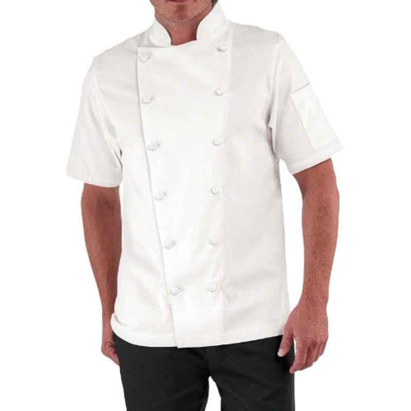 Superb Uniforms Polyester & Cotton White Half Sleeves Chef Coat, SUW/W/CC022, Size: M