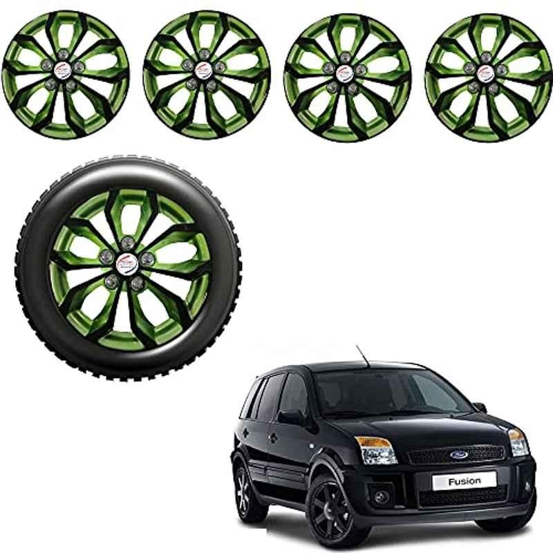 Auto Pearl 4 Pcs 15 inch Black & Green ABS Press Type Hubcap Wheel Cover Set with Retention Ring for Ford Fusion