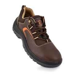 Dyke Comfy Leather Fiber Toe PU Sole Brown Safety Shoes, Size: 9
