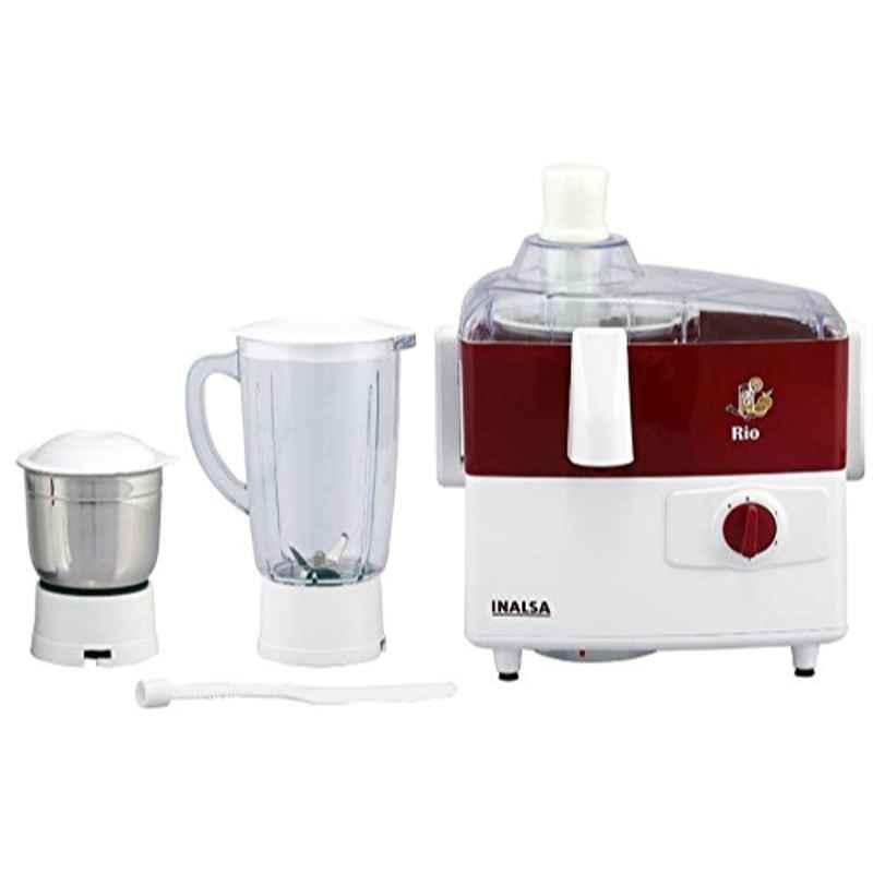Inalsa Rio 450W Red & White Juicer Mixer Grinder with 2 Jars