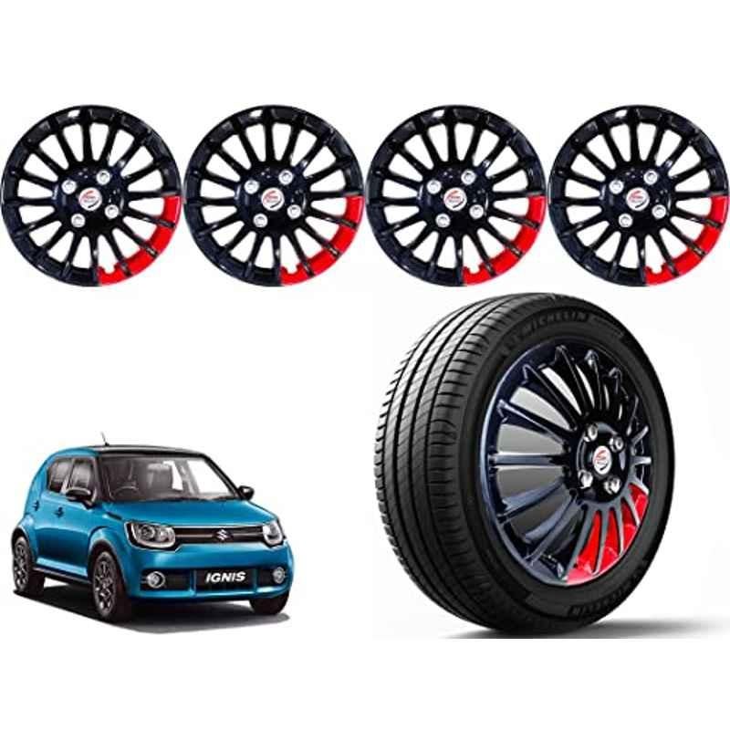 Auto Pearl 4 Pcs 15 inch ABS Black & Red Press Type Car Wheel Cover Set with Retention Ring for Maruti Suzuki Ignis 2017-2019