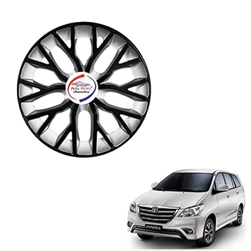 Auto Pearl 4 Pcs 15 inch ABS Black & Silver Hubcap Wheel Cover Set with Retention Ring for Toyota Innova 2012 2013