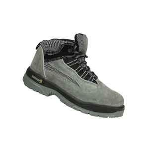 Mallcom Manx Suede Leather Double Density PU Sole Steel Toe Grey High Ankle Safety Shoes, Size: 7