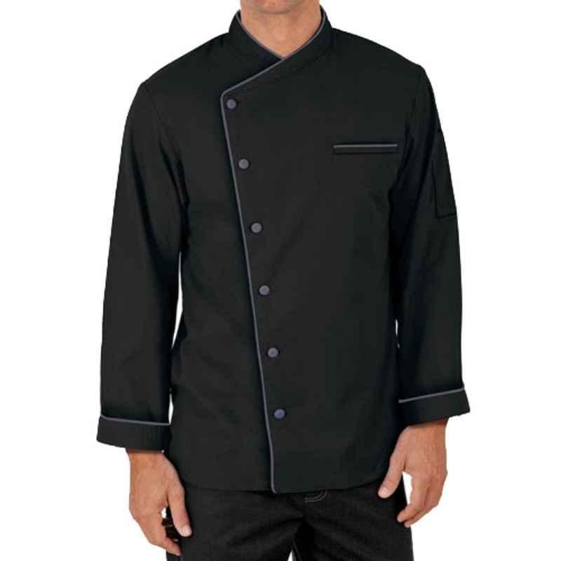 Superb Uniforms Polyester & Cotton Black Full Sleeves Folded Cuff Traditional Fit Chef Coat, SUW/B/CC023, Size: S