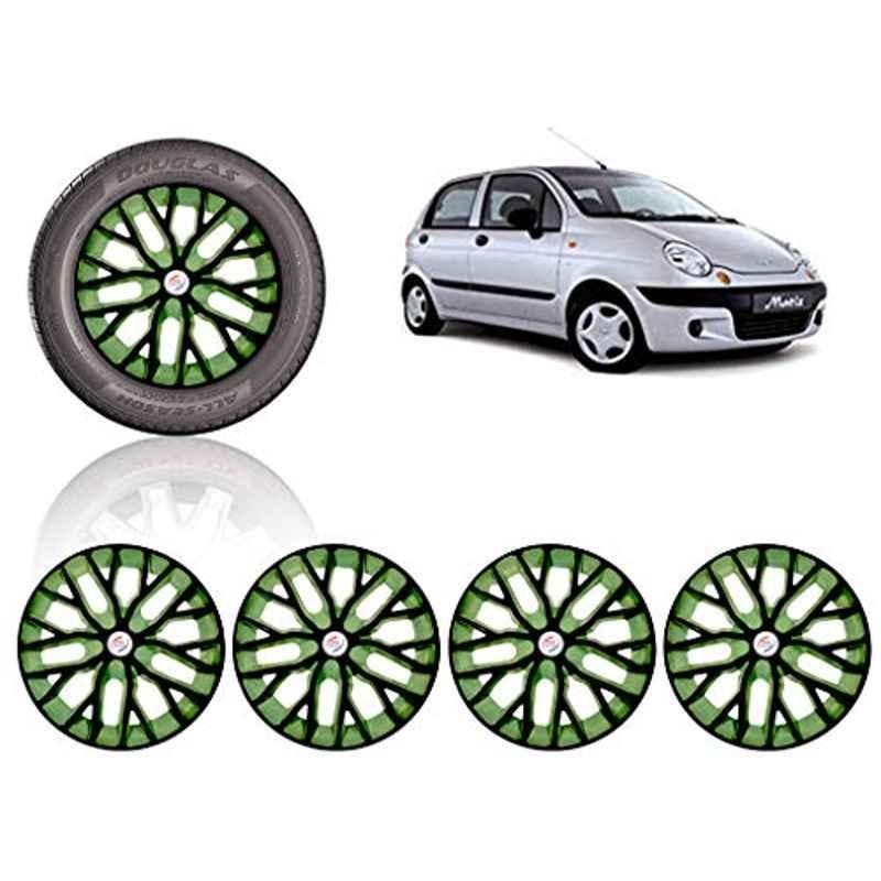Auto Pearl 4 Pcs 13 inch ABS Black & Green Press Type Fitting Car Wheel Cover Set for Daewoo Matiz