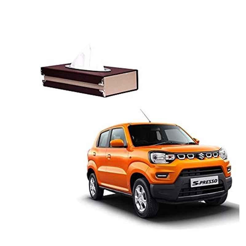 Kozdiko 100 Pulls PU Leather Brown Car Tissue Paper Box with 200 Sheets for Maruti Suzuki S-Presso