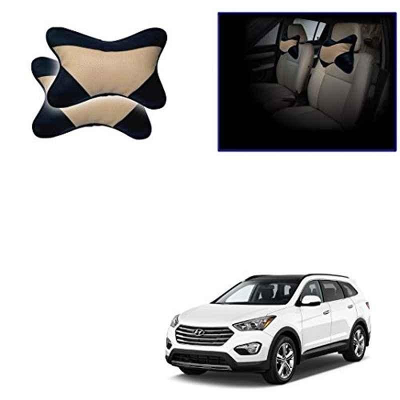 Kozdiko 2 Pcs Beige & Black Car Neck Rest Cushion Pillow Set for Hyundai Santafe