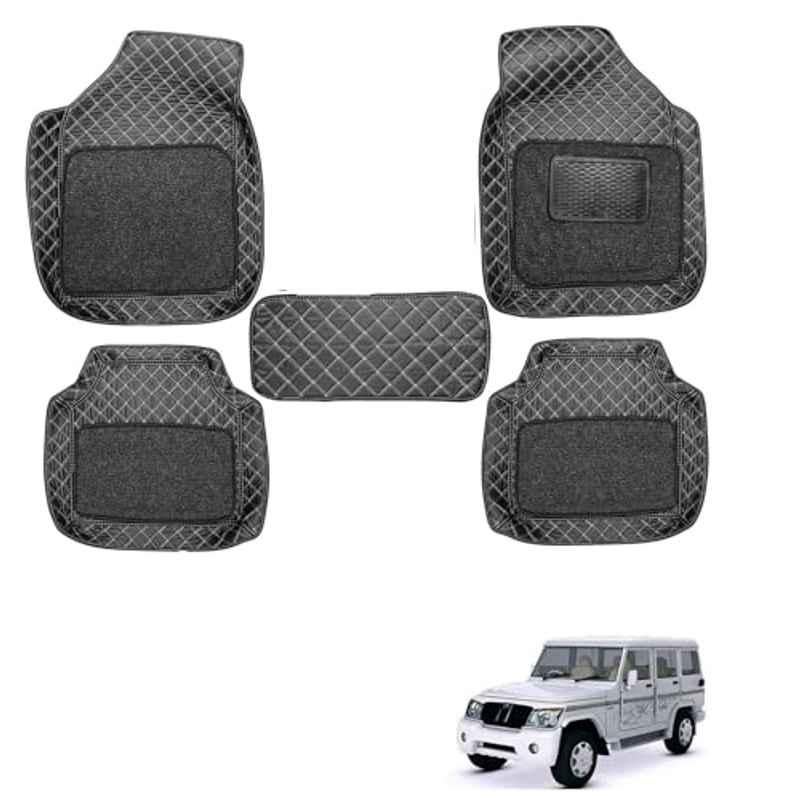 Kozdiko 5 Pcs Waterproof & Luxury 7D Black Leatherette Car Floor Mat Set for Mahindra Bolero XL