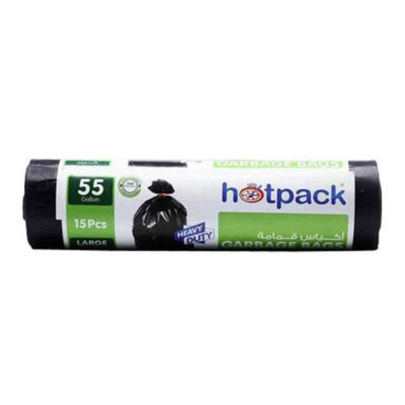 Hotpack 55 Gallon Large Black Heavy Duty Garbage Bag, OPGBR80110 (Pack of 15)