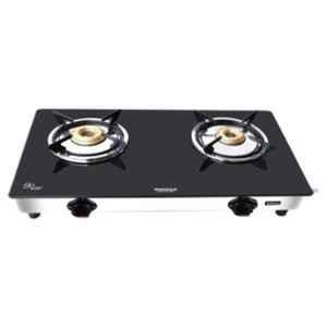 Maharaja Whiteline Belenus 2B 2 Burners Black & Silver Toughened Glass Gas Stove