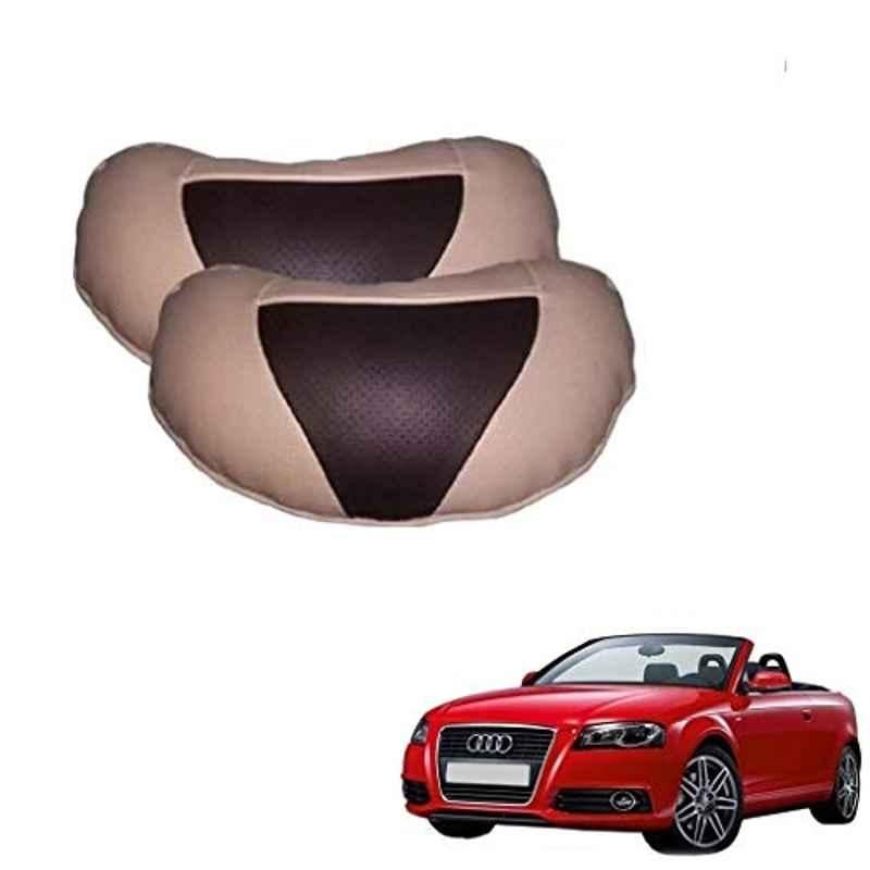 Kozdiko 2 Pcs Beige & Brown Car Neck Rest Cushion Pillow Set for Audi A3 Cabriolet