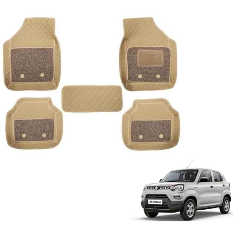 Kozdiko 5 Pcs Waterproof & Luxury 7D Beige Leatherette Car Floor Mats Set for Maruti Suzuki S-Presso