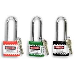 Asian Loto 3 Pcs 65mm Red, Green & Black Long Shackle Jacket Padlocks Set for Safety, ALC-LPL-RGK