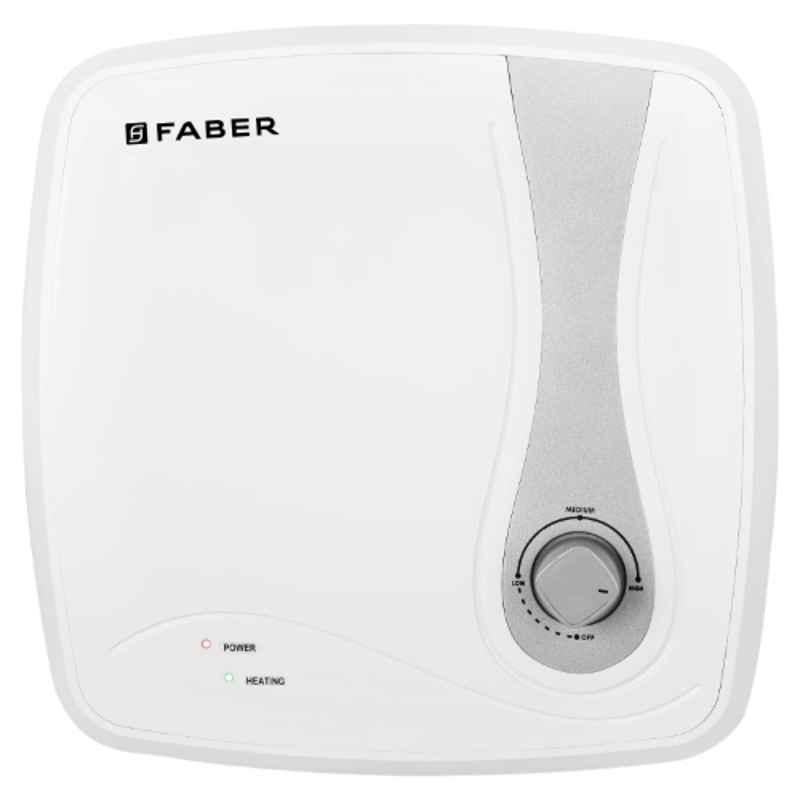 Faber Lexus 15 2000W 15 Litre 8bar Polypropylene White & Silver Square Storage Geyser with 2 Years Warranty, 119.0726.382