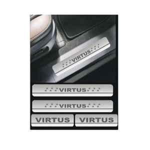 SureStrive 4 Pcs Stainless Steel Silver Footstep Sill Plate Set without LED for Volkswagen Virtus All Model