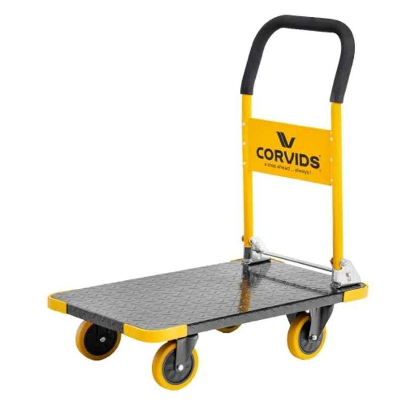 Corvids 400kg Mild Steel Black Portable Folding Hand Platform Trolley with 360 deg Rotating Wheels, CPT-MS400HD