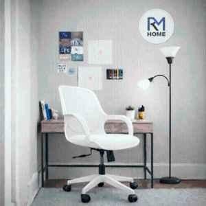 RM HOME Sharko Fabric Medium Back White Ergonomic Chair
