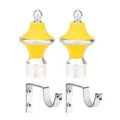 Ojass 10x5cm Plastic & Stainless Steel Yellow Curtain Bracket with Support Clamp, GB02YLW (Pack of 2)