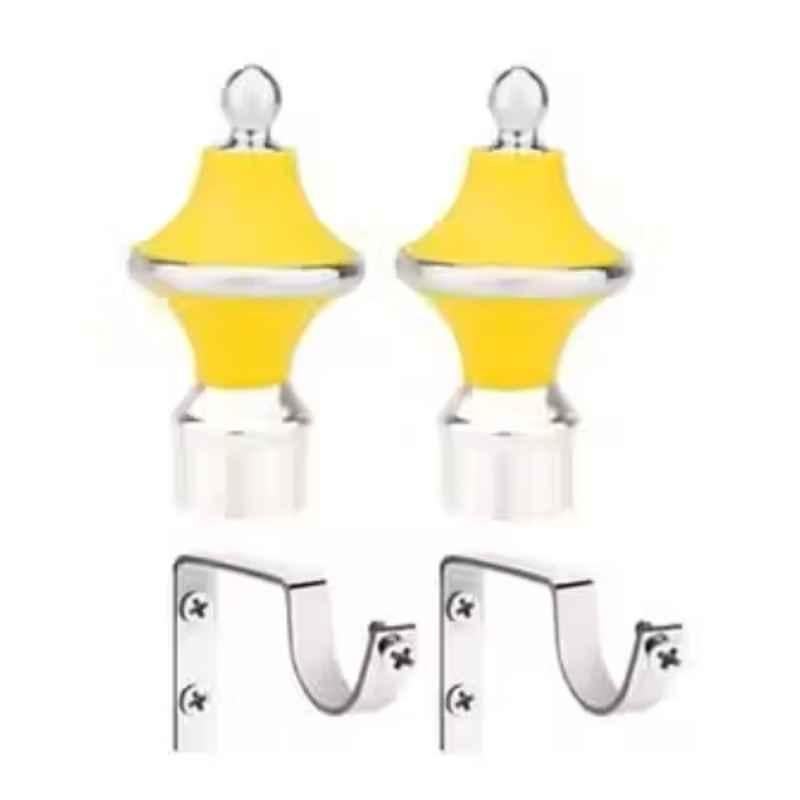 Ojass 10x5cm Plastic & Stainless Steel Yellow Curtain Bracket with Support Clamp, GB02YLW (Pack of 2)