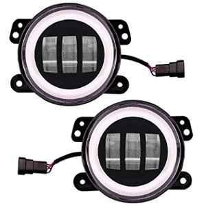 AllExtreme Ext4Lf2 4 inch Full Ring Round White Led Fog Light Bumper With Hi/Low Beam Angel Eye Lamp Compatible With Wrangler (30W), (Pack of 2)