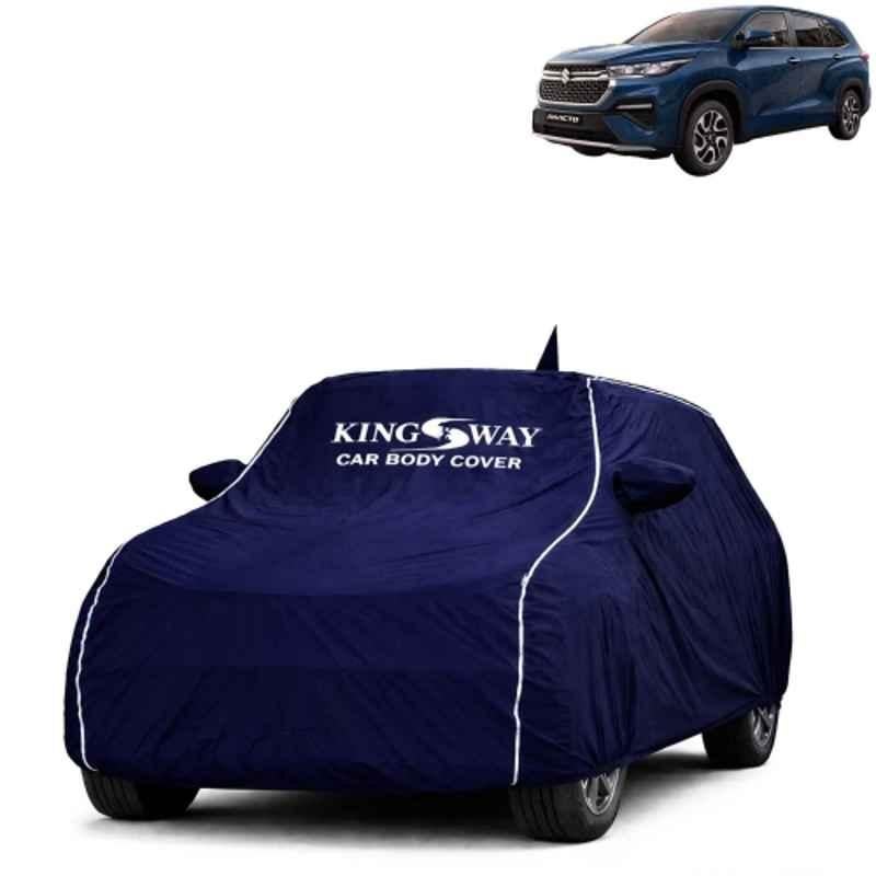 Kingsway Super Waterproof All Weather Protection Polypropylene Blue Car Cover for Maruti Suzuki Invicto 2023 Onwards with Silver Piping, Mirror & Antenna Pockets