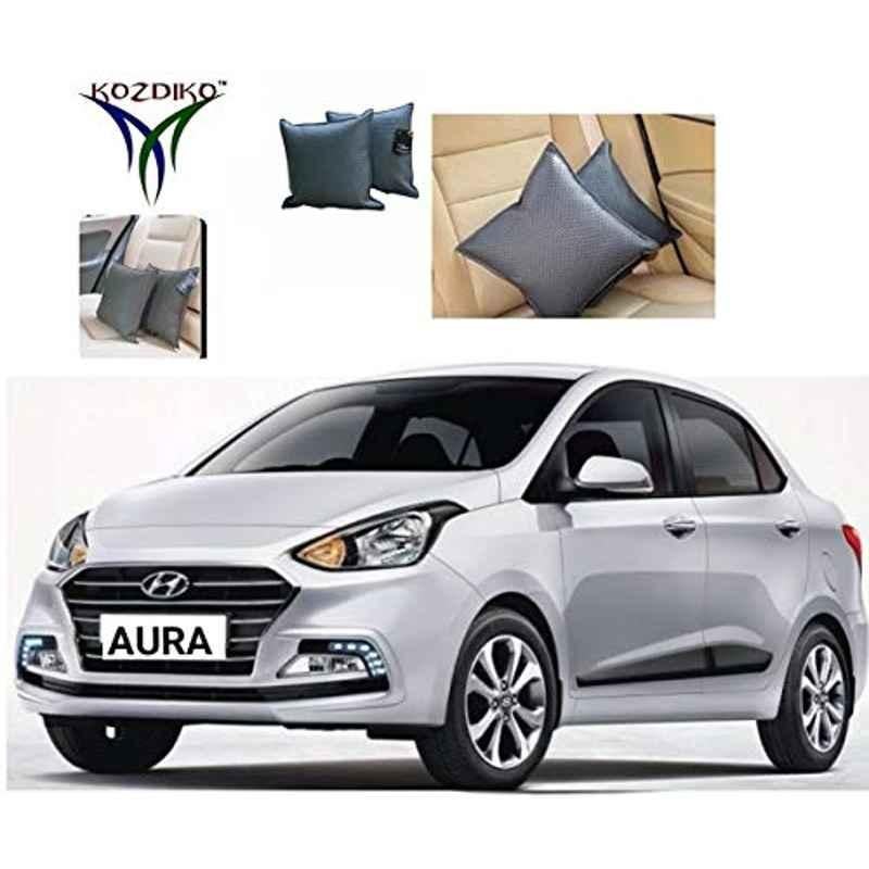 Kozdiko 2 Pcs Faux Leather Grey Car Seat Pillow Cushion Set for Hyundai Aura