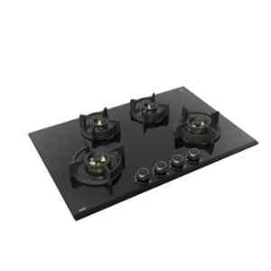 Kaff 4 Burners Brass & Glass Automatic Black Hob with Auto Ignition & Matt Grills, ASF 784