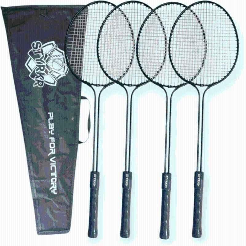 STYRKR Alloy Steel Black New Scratch less A-2000 Badminton Racquets set of 4 Badminton Kit