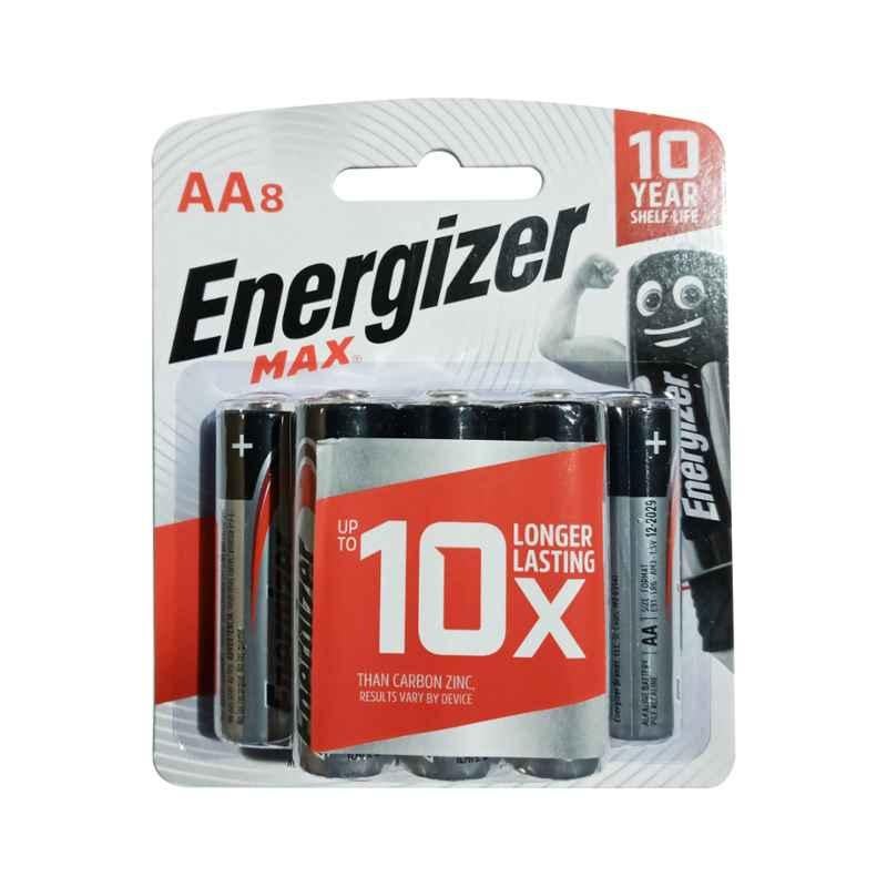 Energizer Max 1.5V AA Alkaline Battery, E91-BP8 (Pack of 8)