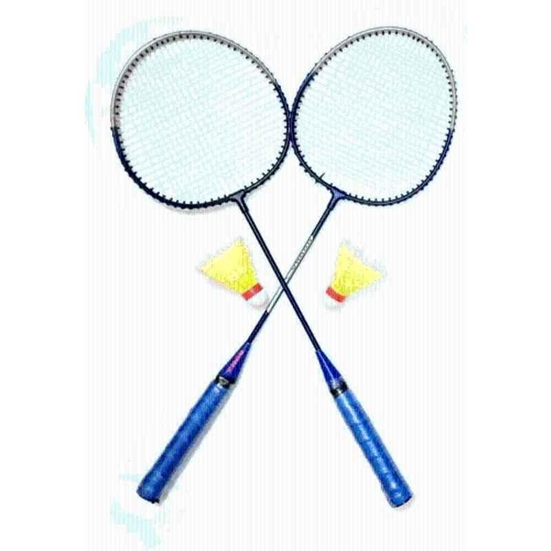 STYRKR Multicolour SINGLE SHAFT BADMINTON Racket with A PAIR of Shuttlecocks Branded Badminton Kit