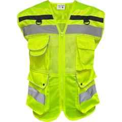 Sicuro Polyester Neon Green Sleeveless V Neck Safety Jacket with High Visibility & Reflective Strip, Size: L