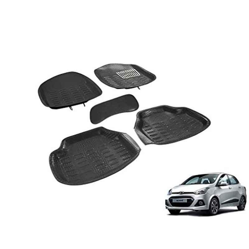 Kozdiko 3 Pcs 4D Black Crocodile Finish Car Foot Mat Set for Hyundai Xcent, koz_27718